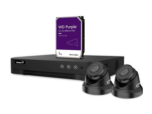 KIT VIDÉOSURVEILLANCE IP - ENREGISTREUR NVR 4 CANAUX - 2 x CAMÉRA DÔME IP - 1 To HD - CÂBLES