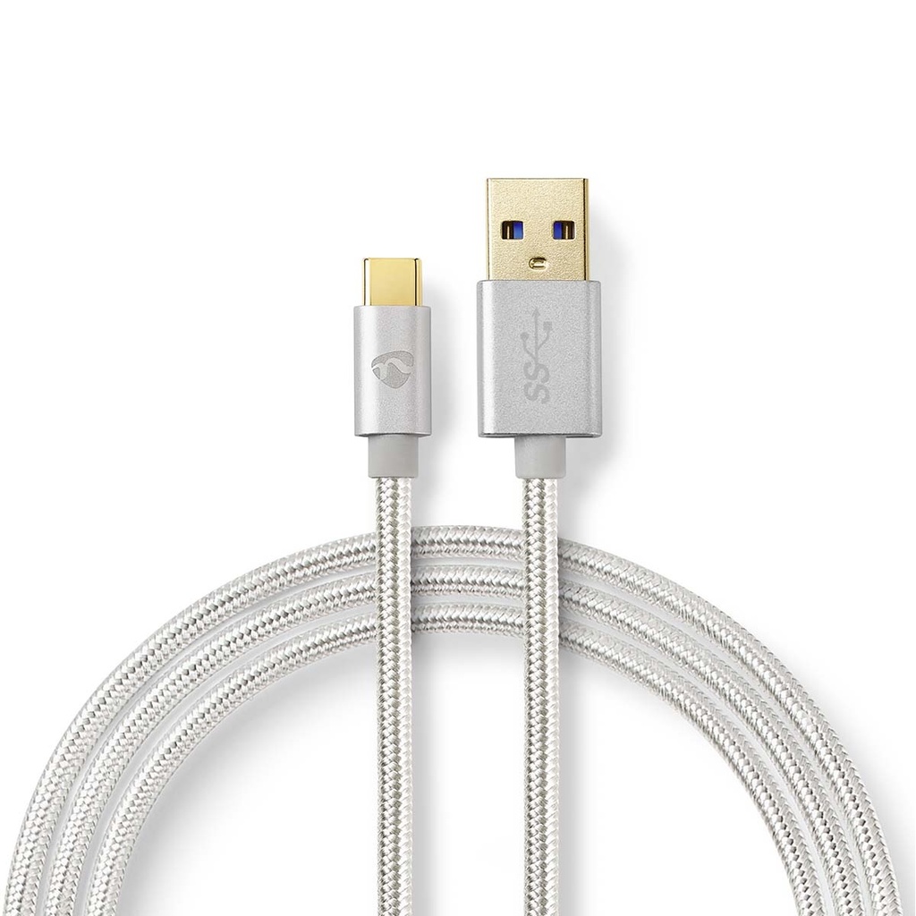 Câble USB, USB 3.2 Gen 1, USB-A Mâle, USB-C Mâle, 15 W, 5 Gbps, Plaqué or, 1.00 m, Rond, Nylon / Tressé, Aluminium, Sachet avec 