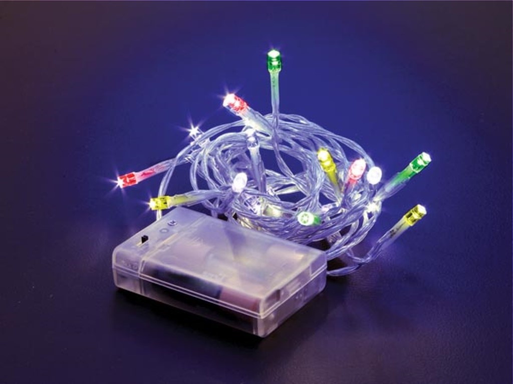 Mini tablelight LED - 2 m - 20 LED - multicolore - câble transparent - modulateur - piles non incluses