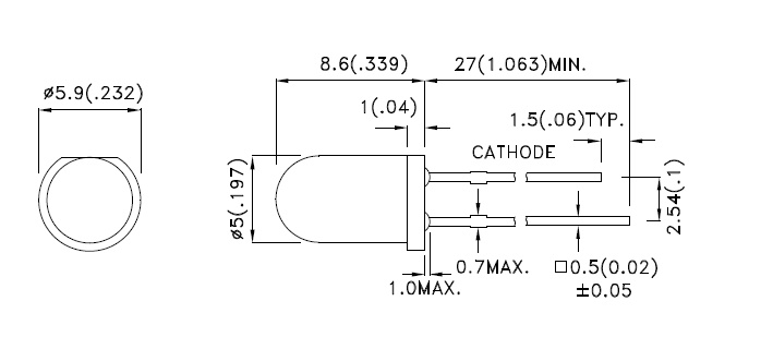  LED STANDARD 5mm - ROUGE TRANSPARENT