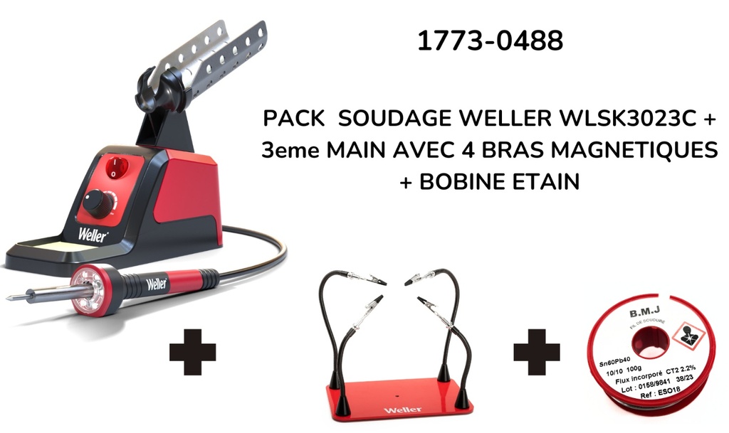 PACK  SOUDAGE WELLER WLSK3023C + 3eme MAIN AVEC 4 BRAS MAGNETIQUES + BOBINE ETAIN ESO38