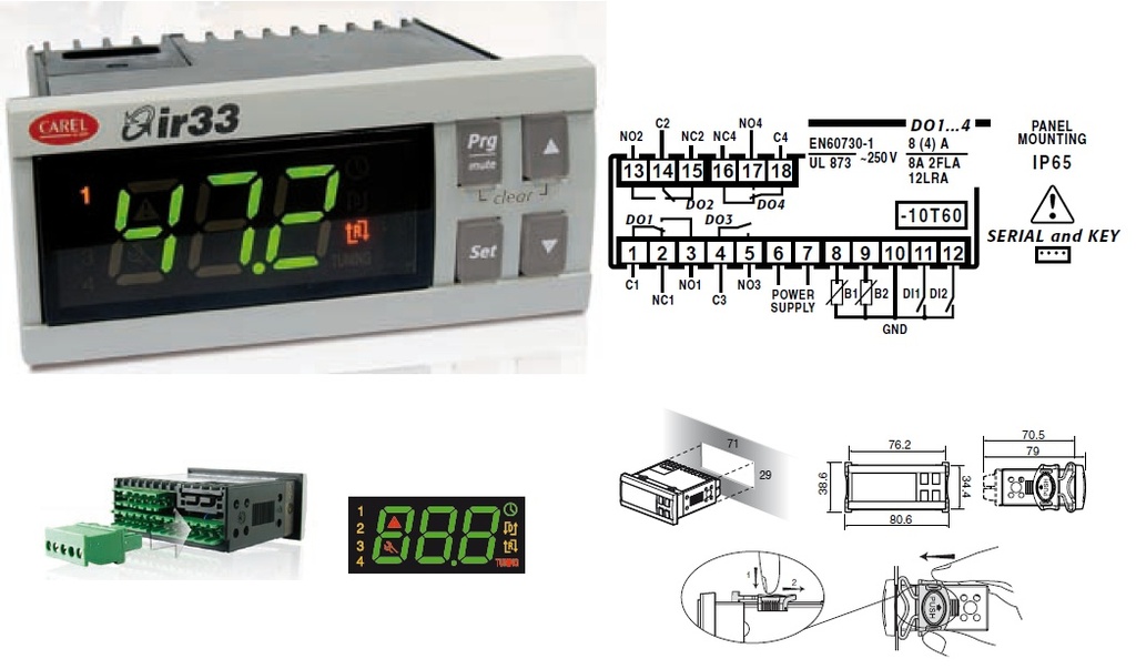 IR33 ENCASTRE 115-230 VAC 4DO IP65 6VA ntc/ptc/pt1000