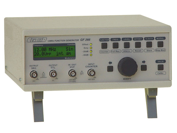 Generateur et frequencemetre 11µhz a 12Mhz, USB en option, RS232 et labView en standard, balayage lin et log, Fréquencemètre ext. 0,8Hz à 100MHz, rapport cyclique réglable de 10 à 90%, protege +/-60V