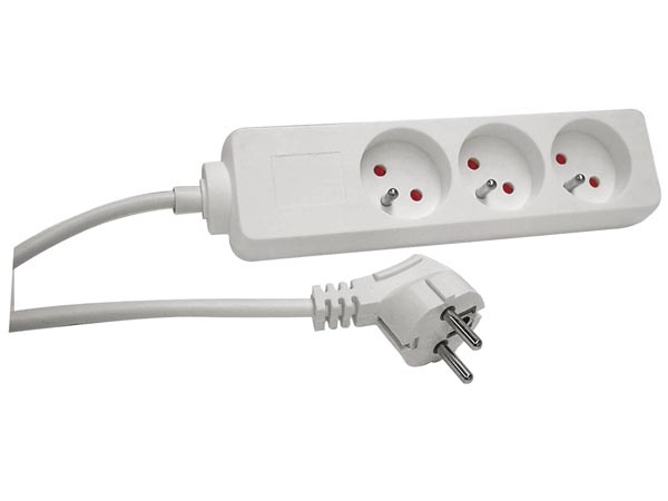 BLOC MULTIPRISE - 3 PRISES - CÂBLE DE 1.5 m - BLANC - TERRE FRANÇAISE