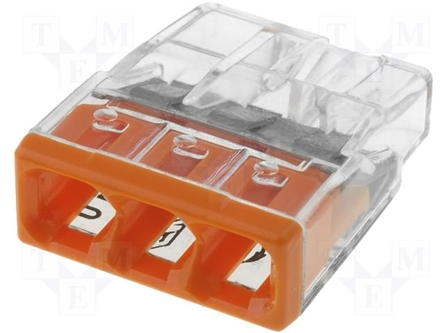 Borne Wago 2273 - 3 X 0,5 A 2,5Mm² Transp. / Orange boite de 100