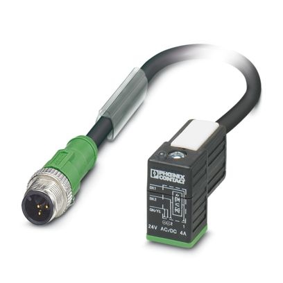 Câble pour capteurs/actionneurs, 3 pôles, PUR/PVC noir, connecteur droit M12 pour électrovannes de type C, avec 1 LED et une dio