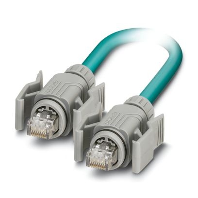 Câble Ethernet préconfectionné, CAT5e, blindé, 4 paires, AWG 26 ultrasouple (19 fils), Line, RAL 5021 (bleu lagon), RJ45/IP67 su