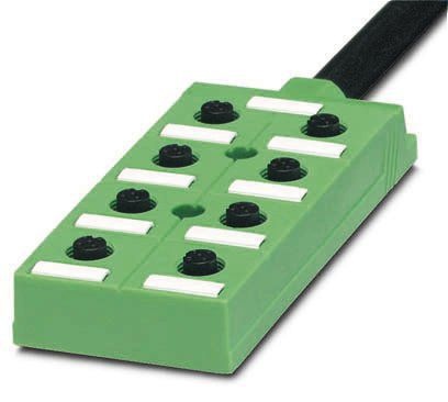 Répartiteur pour capteurs/actionneurs, sans LED, avec câble multiconducteurs, étiquettes de repérage et prises simples