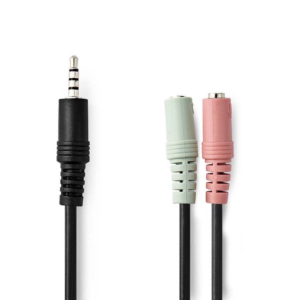 Câble audio stéréo 3.5 mm Mâle 2x 3.5 mm Femelle Plaqué nickel 0.20 m Rond Noir Enveloppe