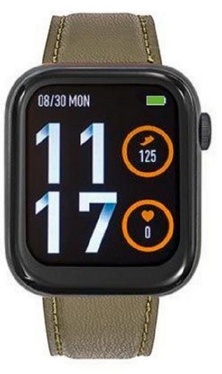 Montre TEKDAY connectée cuir pomme bracelet kaki foncé cadran noir