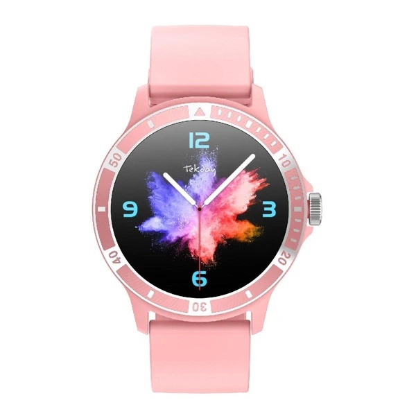 Montre TEKDAY connectée sport bracelet rose clair cadran noir