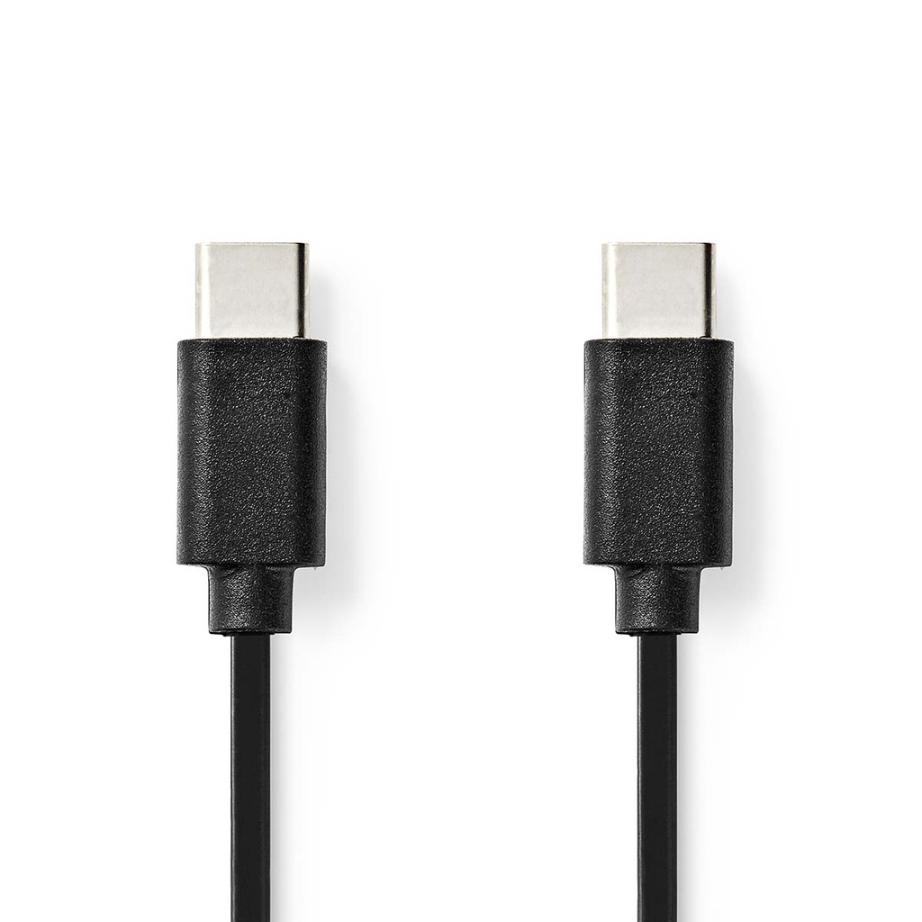 Câble USB | USB 2.0 | USB-C Mâle | USB-C Mâle | 60 W | 480 Mbps | Plaqué nickel | 1.00 m | Rond | PVC | Noir | Label