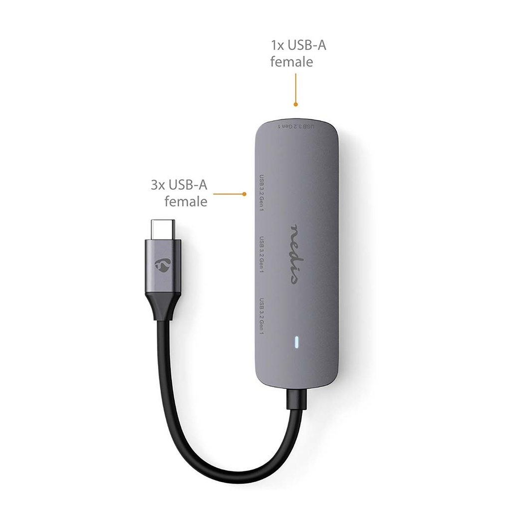 Hub USB | 1x USB-C | 4x USB A Female | 4-Port port(s) | USB 3.2 Gen 1 | Alimenté par port USB | 5 Gbps