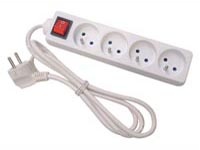 BLOC MULTIPRISE - 4 PRISES - AVEC INTERRUPTEUR - CÂBLE DE 3 m - BLANC - TERRE FRANÇAISE