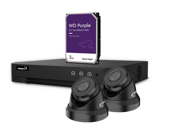 KIT VIDÉOSURVEILLANCE IP 4 MP - ENREGISTREUR NVR 4 CANAUX - 2 x CAMÉRA DÔME IP NOIRE - 3 To HD - CÂBLES