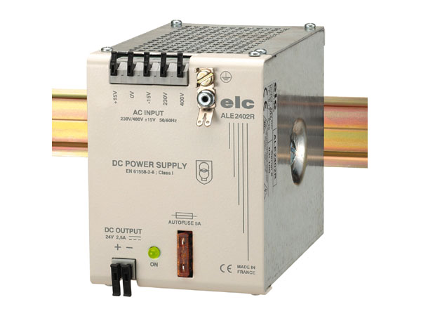 Alimentation linéaire redressée filtrée sortie 24V 2A5 - primaire 230V ou 440V, fixation sur Rail DIN de série