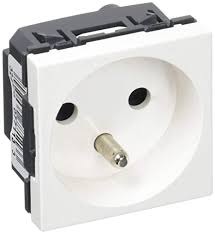 Prise de courant 2P+T spécial repiquage Mosaic 2 modules avec connexion par bornes à vis 4mm² - blanc RAL9003 finition brillante