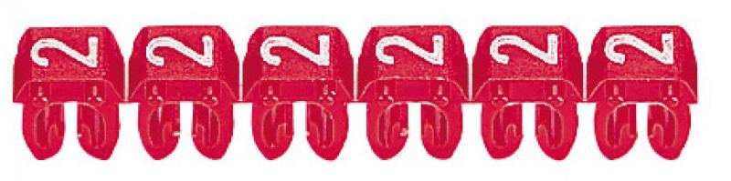 Repère CAB 3 pour filerie 0,5mm² à 1,5mm² et blocs de jonction Viking 3 avec chiffre 2 sur fond rouge