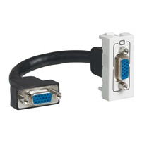 Prise HD15 femelle préconnectorisée avec un cordon longueur 15cm et 2 connecteurs femelle Mosaic 1 module - blanc RAL9003 finition brillante - à équiper d'un support et d'une plaque Mosaic - installation en encastré ou en saillie