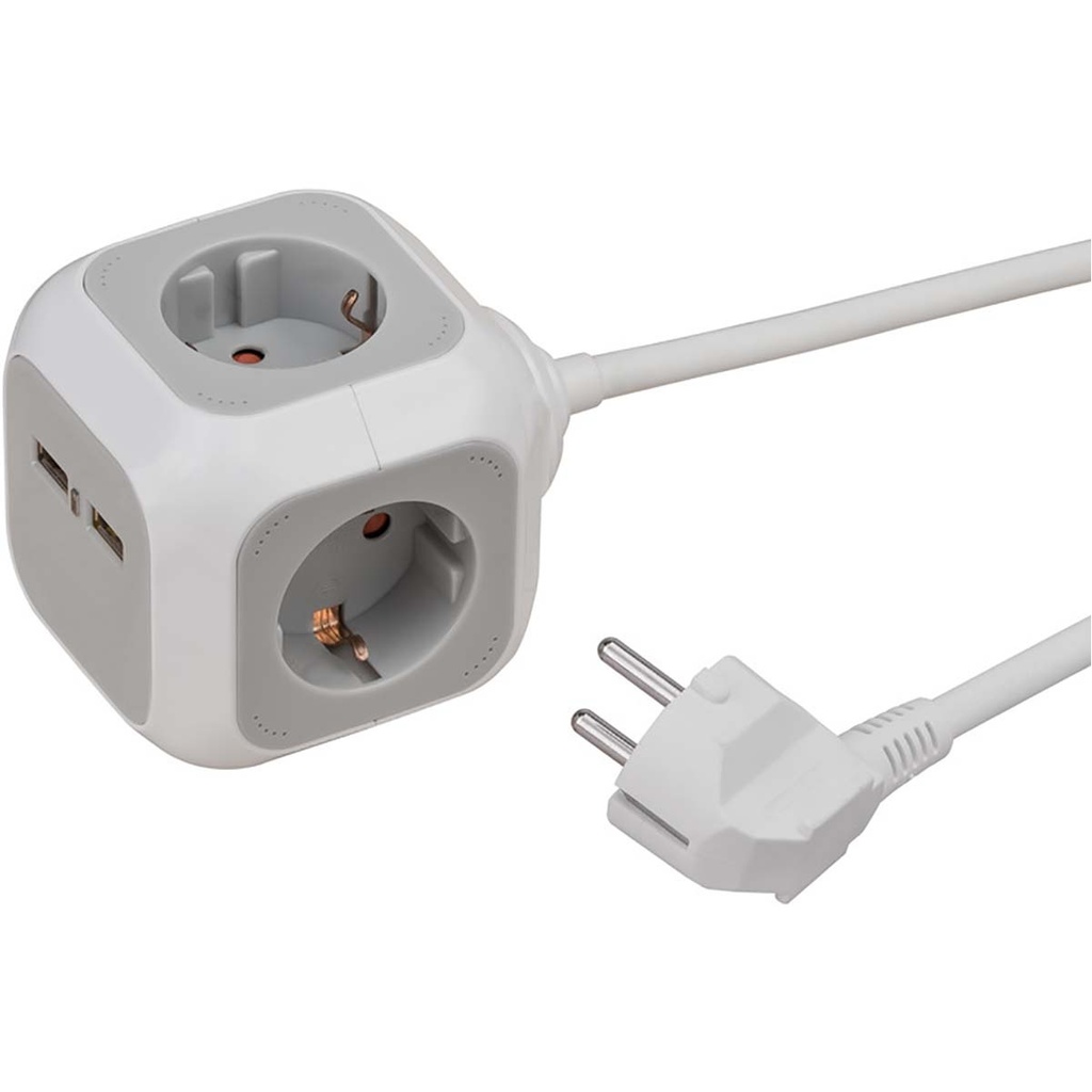 Prise ALEA-Power Plug avec bloc USB / Plug (Prises de courant 4 voies, 2x chargeur USB et câble de 1,4 m) TYPE F