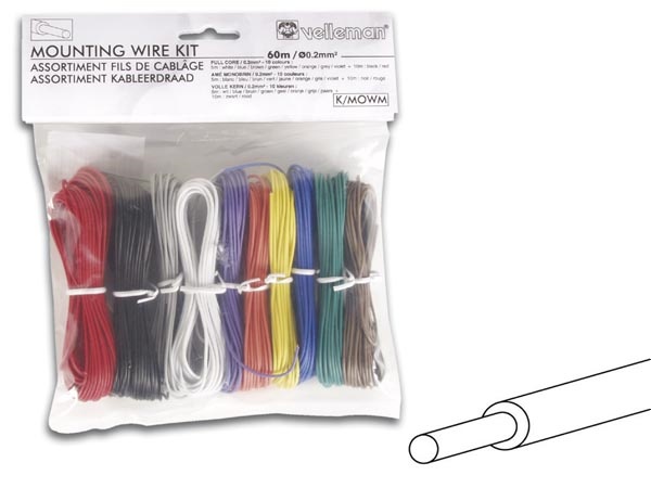 ASSORTIMENT FILS DE CÂBLAGE - 10 COULEURS - 60m - ÂME MONOBRIN