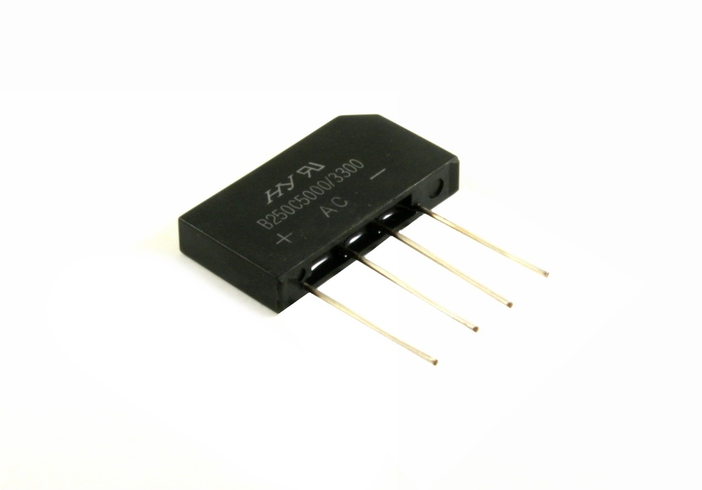 PONTS 5A 380V - 5A sur dissip. et 3.3A sans - EN LIGNE Lg 40mm - pas: +10mm~7.5mm~7.5mm-