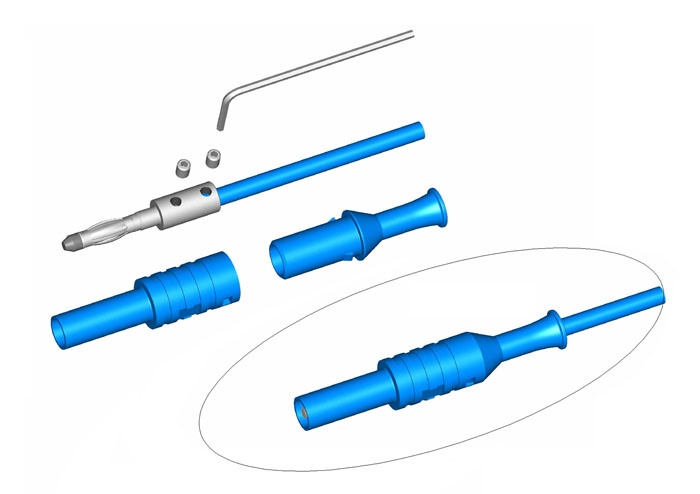 fiche mâle sécu d4 + fourreau fixe bleue
