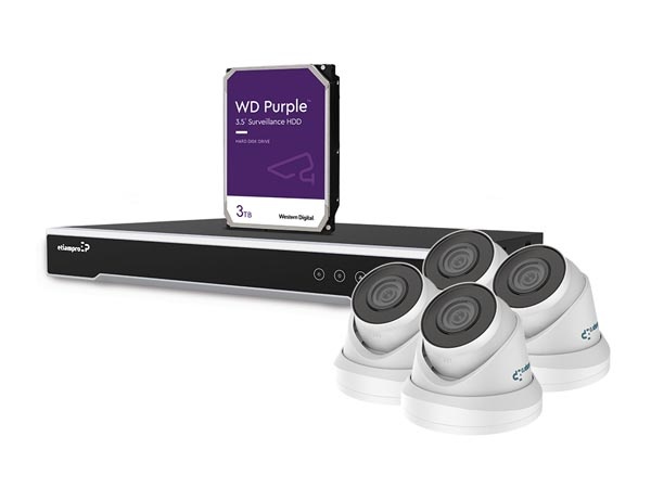 KIT VIDÉOSURVEILLANCE IP 4 MP - ENREGISTREUR NVR 8 CANAUX - 4 x CAMÉRA DÔME IP BLANCHE - 3 To HD - CÂBLES