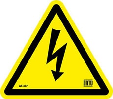 Etiquette adhésive pr présence de ''risque électrique''. Pictogramme conforme  ISO 7010. Matière : PVC brillant, résistant aux U