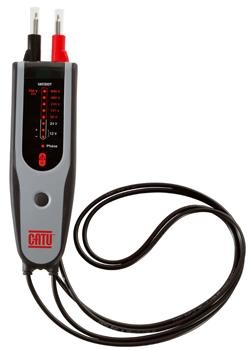 Détecteur BT LED (8 seuils) : 12-900 V AC/12-1000 V DC. Pointes de touche IP2X. Sonore & lumineux. LED tension dangereuse. Contrôle continuité (80 ?, tempo. 10 s.). Indication polarité DC. Indication de phase. Rotation de phase. Lampe.