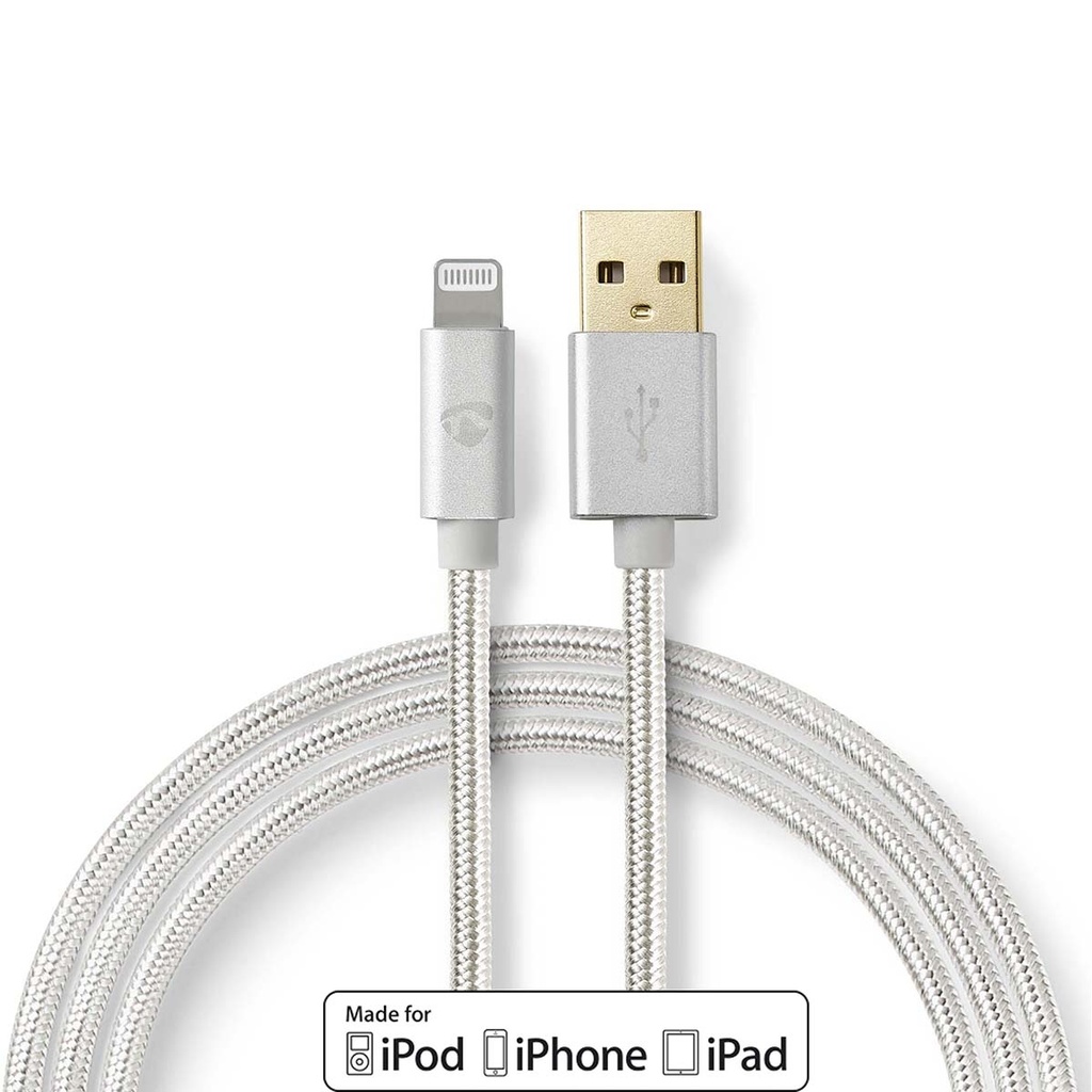 Lightning Câble USB 2.0 Apple Lightning à 8 broches USB-A Mâle 480 Mbps Plaqué or 1.00 m Rond Nylon/Tressé Aluminium Sachet avec Fenêtre