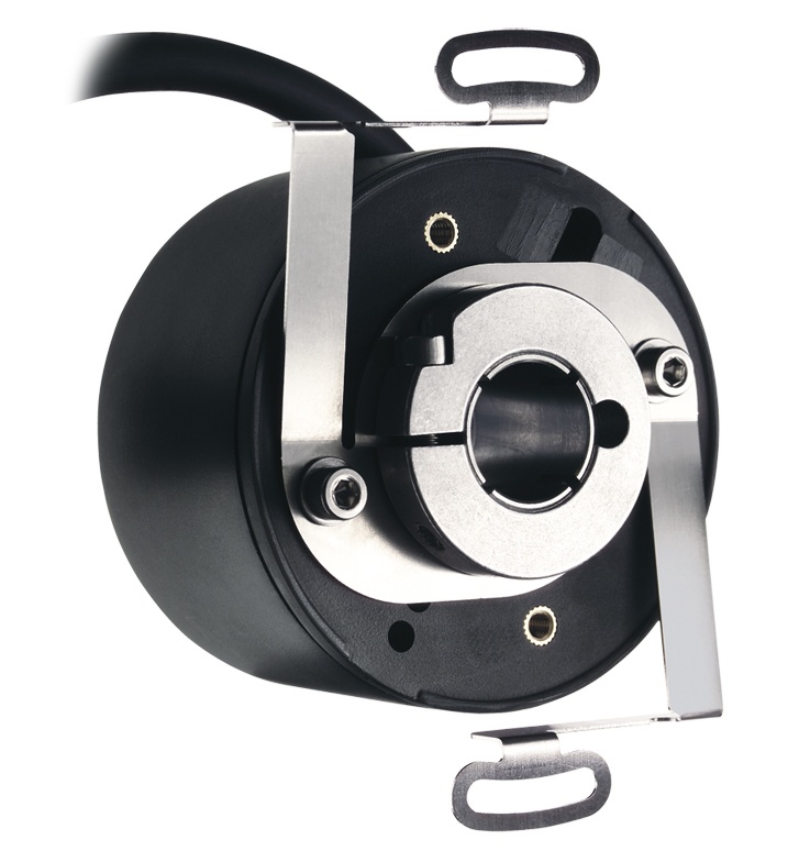 Codeur incrémental, boîtier polyamide Ø58 mm à axe creux traversant, alésage Ø12 mm, IP54, bague de serrage, résolution 100 imp/