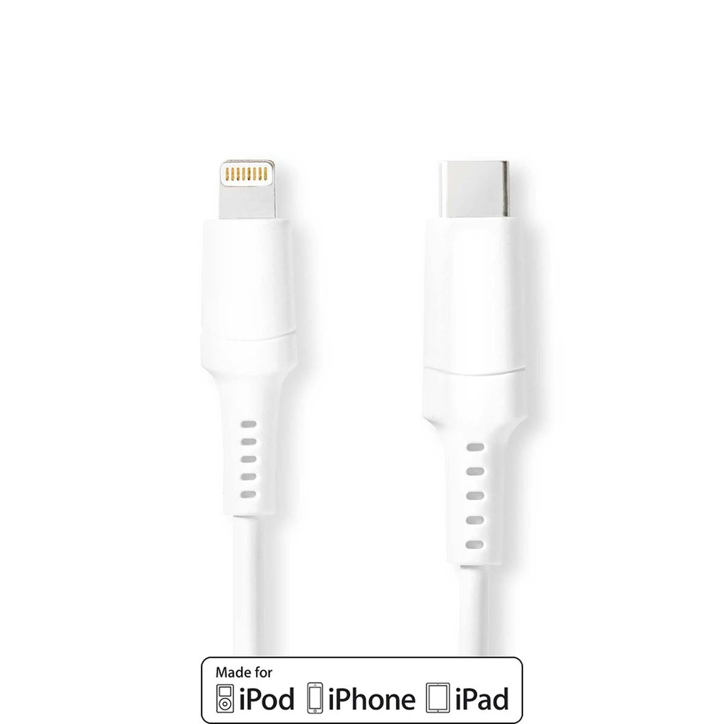 Lightning Câble | USB 2.0 | Apple Lightning à 8 broches | USB-C Mâle | 480 Mbps | Plaqué nickel | 1.00 m | Rond | PVC | Blanc | Boîte