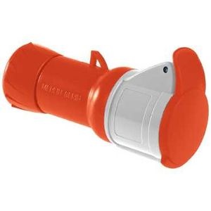 Mureva - prise mobile - basse tension - droit - 16A - 3P+N+T - 380...415 V - CA - 50/60 Hz - IEC 60309-1 et 2 - vis imperdables - Câble diamètre 8 à 15mm - presse-étoupe | déflecteur - IP44 - IK08 - 850°C - gris ( RAL 7035 ) - rouge