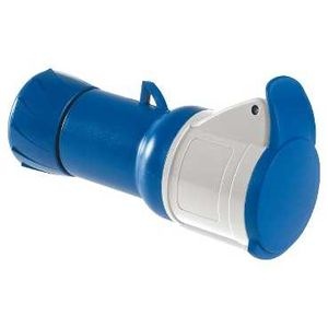Mureva - prise mobile - basse tension - droit - 16A - 2P+T - 200...250 V - CA - 50/60 Hz - IEC 60309-1 et 2 - vis imperdables - Câble diamètre 8 à 15mm - presse-étoupe | déflecteur - IP44 - IK08 - 850°C - gris ( RAL 7035 ) - bleu