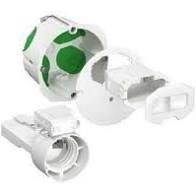 Multifix Air - Boîte d'applique étanche à l'air - 1 poste - Ø 67mm prof. 40mm - avec couvercle affleurant + douille E27 + fiche DCL 2P+T 6A/250VAC + connecteur DCL IPX4 - Tenue au feu 850°C - HxLxP (mm) 71 x 71 x 39 - système anti-rotation