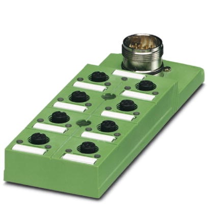 Répartiteur pour capteurs/actionneurs, avec LED, avec raccord enfichable M23 et prises doubles