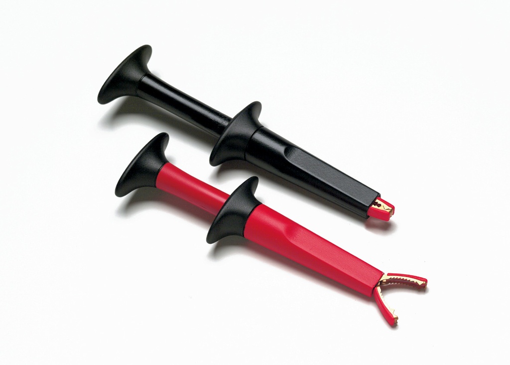 Jeu de 2 sondes à pince crocodile (rouge, noire) Suregrip, compatibles cordons TL22x.Ouvert. mâch. 9,5mm. Imax=10A, CEI1010 1000V Cat.III, 600V Cat.IV