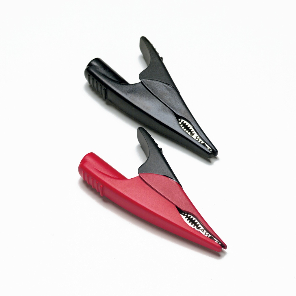 Jeu de 2 pinces crocodiles (rouge, noire) Suregrip, compatibles cordons TL22x, Ouverture mâchoire 20mm, Imax=10A, CEI1010 1000V Cat.III, 600V Cat.IV