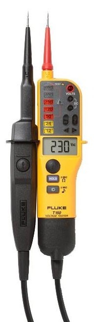 Testeur de tension 2 pôles et continuité à affichages LED & LCD, VAT selon EN61243-3, résistance, DDR 30 mA, repérage de phase, rotophase, polarité DC