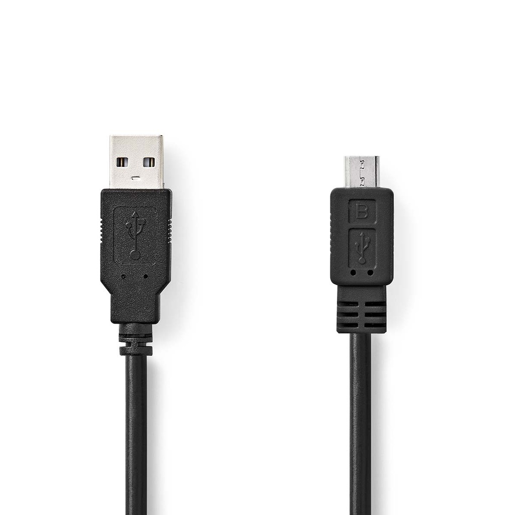 Câble USB | USB 2.0 | USB-A Mâle | USB Micro-B mâle | 480 Mbps | Plaqué nickel | 1.00 m | Rond | PVC | Noir | Boîte