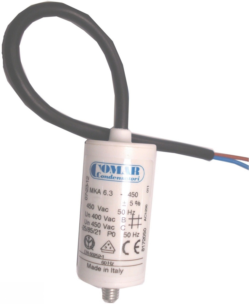 CONDENSATEUR PERMANENT 12µF 400/450V AVEC CABLE - Ø35x70mm