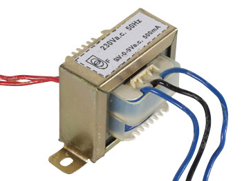 TRANFORMATEUR CHASSIS OUVERT 9 VA 2 x 9 V~ 500 mA max.