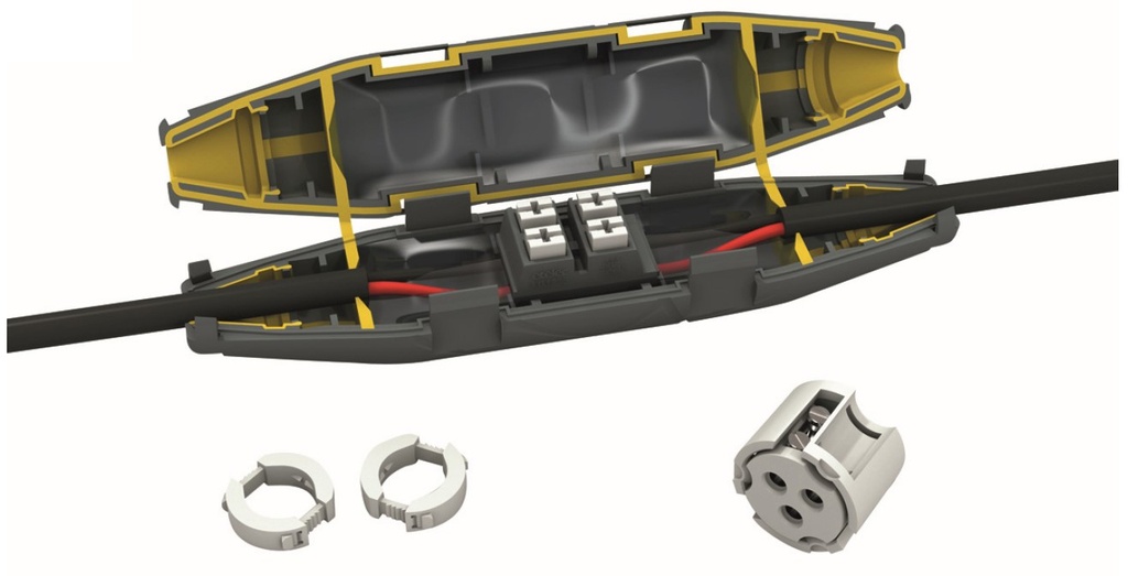 Boite de jonction étanche réaccessible pour câbles rigides et souples 3 P de 0,5 à 1,5 mm3. Double isolation, IP68, RoHS