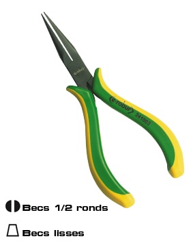 Pince à becs 1/2 ronds long 145mm, entrepassée, manches bimatière.
