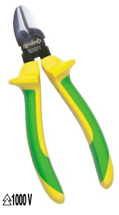 Pince coupante diagonale isolée. Manches bimatière, acier poli noir. Capacité de coupe acier 1,6 mm. Longueur 160 mm.