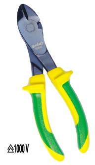 Pince coupante diagonale renforcée isolée. Manches bimatière, acier poli noir. Capacité de coupe acier 1,8 mm. Longueur 180 mm.