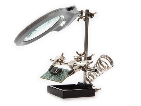 TROISIÈME MAIN AVEC LOUPE, LAMPE LED ET SUPPORT POUR FER À SOUDER