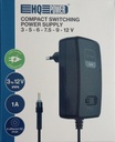 ALIMENTATION COMPACTE À DÉCOUPAGE AVEC SORTIE RÉGLABLE - 100-240 V - de 3 à 12 VCC - 1 A + 6 fiches