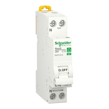 Resi9 - disjoncteur peignable - 1P + N - 16 A - Courbe C - Largeur : 2 pas de 9 mm - blanc RAL 9003 - CE - NF - Icn 3000 A à 230 V CA 50 Hz selon EN/IEC 60898-1 - Classe de limitation : 3 selon EN/IEC 60898-1